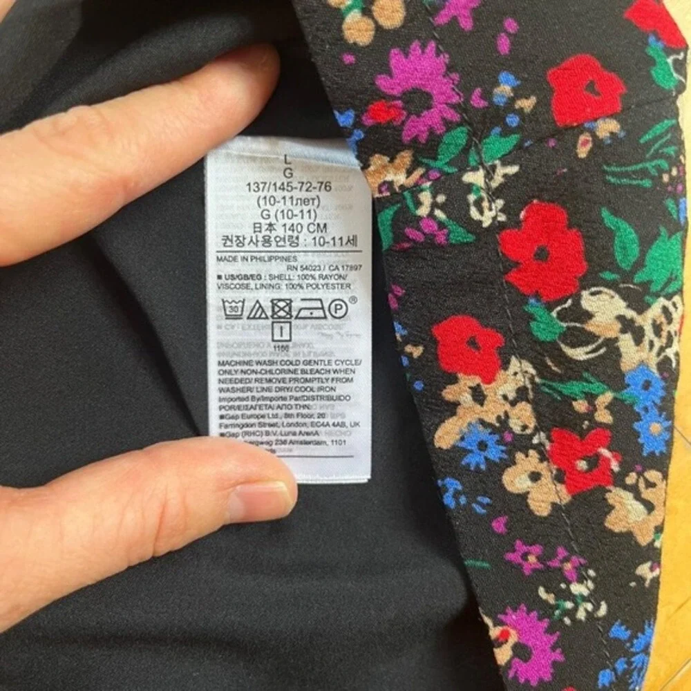 Gap‎ Kids Girls Black & Floral Square Neck Long Sleeve Dress Size L
